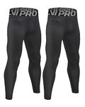 LNJLVI Men's Compression Leggings with Zip Pockets Sports Tights Running Pants (Black-Black,M)