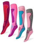 ThreadCo Womens Ski Socks (4-Pack) | Ladies Long Thermal Socks For Skiing, Snowboarding, Walking | Anti-Blister High Performance Winter Socks | Women's Pink Mix UK 4-8 |