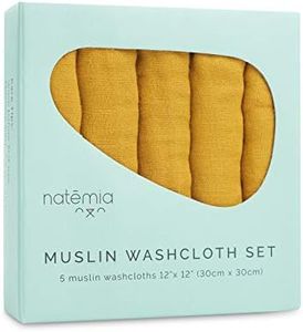 Natemia Muslin Baby Washcloths for Newborn - Premium Wash Cloths for Babies, Super Absorbent and Ultra Soft Rayon Made from Bamboo, 6 Layer Baby Girl and Baby Boy Washcloths, 5 Piece Set