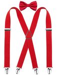 Alizeal Men's 4 Clips X-Back Solid Suspenders Pre Tied Bow Tie Set Elastic Adjustable Braces, 078-red, One Size