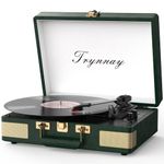 Trynnay Record Player 3 Speed Bluetooth Portable Suitcase Vinyl Player with Built-in Speakers Turntable Enhanced Audio Sound Waxed Leather Vintage Green