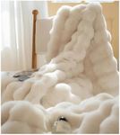 SUMSOFT Luxury Faux Rabbit Fur Bubble Blanket Throw, Soft Cozy Fleece Blanket for Sofa Bed Couch, Microfiber Plush Fuzzy Flannel Decorative Throw Blanket