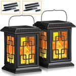 Solar Lantern for Outdoor Large LED Solar Lights with Two Working Modes Flickering Flame Effect / Warm Light IP65 Lantern Outdoor Solar Lights for Decoration (2-Pack)