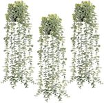 Der Rose 3 Pack Fake Hanging Plants Artificial Decor Faux Potted Eucalyptus Vine for Bathroom Home Shelf Bookcase Decor