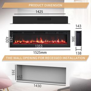 FlameKo Wilton 60in Electric Fireplace – Wall Mounted Heater