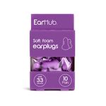 EarHub Sleepwell Soft Foam Earplugs, Hearing Protection 33dB, Ear Plugs Best Used for Sleep, Also Used for Travel, Work, Study & Concerts, Purple, 10 Pairs