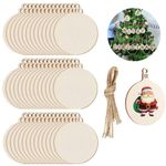 TOKERD 100 Pcs Wooden Baubles for Crafting Christmas Baubles Round Wooden Slices Blank Wooden Christmas Tree Hanging Decorations Wooden Disc Baubles for Xmas Decoration DIY Crafts, with String