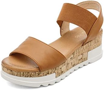 DREAM PAIRS Womens Open Toe Elastic Strap Casual Flatform Platform Sandals,Size 5,Camel-2,REED-2