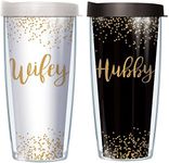 Hubby and Wifey Set 16oz Mug Tumbler Cup with Clear and Black Lid