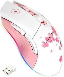 DAREU Sakura Pink Wireless Wired Gaming Mouse, Dual-Mode Rechargeable 7 Programmable Buttons,10K DPI,RGB and 7 Adjustable DPI Levels up to [150IPS] [1000Hz Polling Rate] for PC Notebook Mac