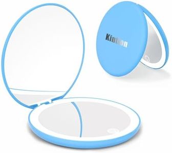 intion Travel Mirror with Light, 1X/10X Magnification Compact Mirror, 4" Rechargeable LED Purse Mirror, Dimmable 3 Color Temperature, Portable Lighted Pocket Mirror, Blue