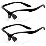 2 Pairs Bifocal Safety Glasses Clear Lens with Reading Corner - Non-Slip Rubber Grip Diopter/+2.00