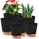 6 Pack Plant Pots Indoor 8/7/6.5/6/5.5/5 Inch Flower Pots Self Watering Planters for Indoor Plants with Drainage Hole Plastic Plant Pot for African Violet Cactus Flowers Succulents(Black)