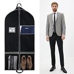 AIDBUCKS Garment Bags for Travel Hanging (51" * 24" * 4") Gussetes with Pocket and Handles 1 Piece Large Garment Covers Clothes Suit Bag for Closet Long-Term Storage Breathable, Black