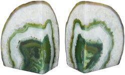 Nature's Decorations Agate Bookends - A Quality Green Geode Book Ends with Rubber Bumpers for Shelves, Office, Home Decor, Heavy Duty Cute Stone Bookend Pair for Decoration (2-3 LB)