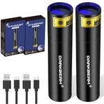 DARKBEAM UV Torch 365nm Black Light Woods Lamp, USB Rechargeable Blacklight LED Ultraviolet Flashlight, Mini Portable Detector for Pet Urine, Uranium Glass, Rocks, Curing Resin, Leak Detection, 2-Pack
