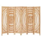 ALeesing 6 Panel Wood Room Divider Fully Assembled, Carved Boho Room Dividers and Folding Screens, 5.6Ft Room Divider Screen Freestanding Partition Wall Dividers for Home Bedroom Office, Light Brown