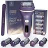 Essy Electric Foot File Rechargeable Waterproof with 5 Replacement Rollers for Women's, Men's Smooth Feet, Cordless Callus Remover, 2 Speeds, LED Display, USB Charging, Pressure-Lock Safety (Purple)
