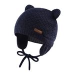 XIAOHAWANG Baby Earflap Beanie Hat Soft Baby Boy Knit Beanies Cute Bear Infant Toddler Girl Hats Autumn Winter (Navy, S)