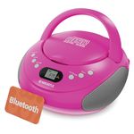 Portable Bluetooth CD Boombox with FM radio | CD, CD-R, CD-RW | 30 Presets | Easy Controls, LED Display, Headphone Jack | OAKCASTLE CD250 (Pink)