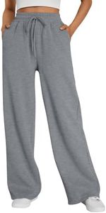 Trendy Queen Womens Wide Leg Fleece Lined Sweatpants Black Grey XL