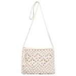 PARAH Women Macrame Shoulder Bag, Knitting Handmade Weaving Handbag, Simple Hollow Beach Bag,White - Size: Width 25 cm x Length 20 cm Off White COLOR