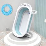 Safe-O-Kid® Big and Sturdy Foldable Baby (0-5 years) Bath tub with 1 Year Warranty, Anti-Slip, Digital Temperature Sensitive Meter, Space Saving, Newborn Baby Folding Bathing Tub Girls & Boys with Soap Tray, Easy to Store, Foldable Shower Pool for Kids -Blue