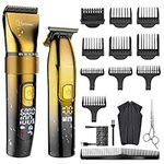 Hatteker Professional Hair Clippers and T-Blade Trimmer Kit for Men Cordless Beard Barber Clipper Hair Cutting Kit Haircut Grooming Kit IPX7 Waterproof(Gold)