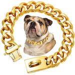 19mm Wide Gold Dog Chain Collar with Buckle,18K Gold Plated,Heavy Duty Strong Stainless Steel Metal Pet Solid Cuban Links Collars for Dogs(16inch)