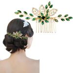 Bridal Green Gold Crystal Hair Comb,Wedding Rhinestone Hair Side Comb Fashion Hair Clip Handmade Hair Accessories for Bride Wedding Prom Girl Headpieces