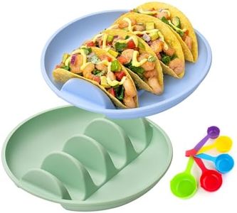 Esoes Silicone Taco Plates Holder Set of 2, 9.76" Reusable Taco Holder Plates with Spoons and Dividers Non-Slip Taco Stands for Soft/Hard Shells Oven Safe Taco Serving Plates for Dishwasher Microwave