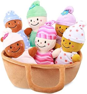 Qpewep Basket Plush Baby Dolls Soft Multicultural Sensory Babies Toy Set 6 Piece Interchangeable Clothes Stuffed Plush Figures for All Ages Easter Gift