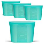 Annaklin Reusable Snack Bags, 4 Pack, Stand Up 100% Silicone Reusable Storage Bag, Ziplock Silicone Food Storage Containers Snack Size, Freezer Microwave Oven Dishwasher Safe, Aqua, 16oz