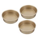 uxcell 3pcs 8 Inch Round Cake Tins Moulds, Non-Stick Cheese Cake Pans with Removable Bottom Leak Proof Cake Baking Pans for Birthday Wedding Cakes Baking, Gold