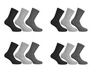 12 pairs Men's Cotton Diabetic Soft Top Comfort Cuff Non Elastic Wide Top socks UK 6-11