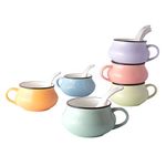 E-Ezra Indian Tableware Ceramic Bone China Soup Bowls Cup With Spoons / Deep Maggi Cup Microwave Safe (Multicolor), 200 ML