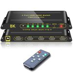 FlyroadUp HDMI 2.1 Switch 4K@120Hz 8K@60Hz HDMI Switcher Box 4 in 1 Out with Remote Support PS5 Xbox Series X 48Gbps HDR10+ HDCP2.3 Dolby Vision Dolby Atmos