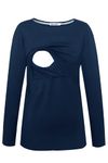 Smallshow Women's Long Sleeve Breastfeeding Top Maternity Nursing T-Shirt Pregnancy Clothes Navy XL