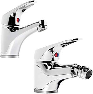 Miscelatore Rubinetto Bidet Cromato + Miscelatore Rubinetto Lavabo Cromato Rubinetteria Bagno Casa