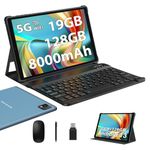 POWMUS Tablet 10.1 Inch Android Tablets, 19 GB RAM,128GB Storage Expand 1TB, 1920 * 1200 IPS LCD Screen, 2.0GHz CPU,8000mAh, 5GWiFi,8+13MP, BT5.0, GPS Tablette PC w Keyboard and Mouse-Blue