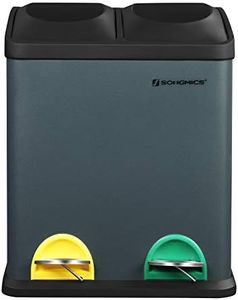 SONGMICS LTB30G Poubelle de tri sélectif 30 l 2 x 15 l Poubelle à pédale avec seau intérieur, pédales colorées, système de tri sélectif pour la cuisine, gris fumé/noir