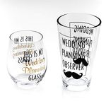 Greenline Goods Toasting Glasses for Bride and Groom | Set of Two (1 Beer & 1 Stemless Wine Glass) - Engagement Bachelorette Gifts for Bride