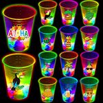 24pcs Glowing Hawaiian Luau Party Cups Flashing Tiki Party Cups Tropical Luau Party Decorations Hawaiian Party Supplies Favor (16oz)