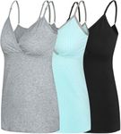 Nursing Tank Tops, Maternity Nursing Bras Camisole Pajamas For Breastfeeding (Medium: Fits for Weight 130-155 lb, Black+Grey+Light Green Dot (3Pcs))