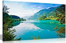 Lake Mountains and Forests Nature Canvas Wall Art Picture Print (18x12in)