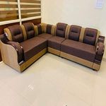 INSPIRE SOFA'S Jute Cloth 2+2+1+1 L Shaped Elephant Sectional Sofa Set for Living Room (Brown&Gold) 6 Seater, 5- to 6-Person Sofa