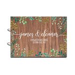 Green leaves personalised wedding day guestbook | wooden guest books the for reception | alternative rustic wood albums | blank paper card sign guests | message customised album | plain book