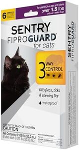 SENTRY Fiproguard for Cats, Flea and Tick Prevention for Cats (1.5 Pounds and Over), Includes 6 Month Supply of Topical Flea Treatments