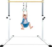 JOYSFIT Adjustable Gymnastics Bar for Kids with Mat - Sturdy Kip Bar with Rings, Horizontal Bar for Home Training, 3'-5' Height, Ages 3-15, 250 LBS Capacity, Easy Assembly.