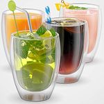 MosQuick® Double Wall Glass Coffee Cups, Insulated Mugs, Espresso, Latte, Cappuccino, Tea, 1 pc Transparent 350 ml Set of 4